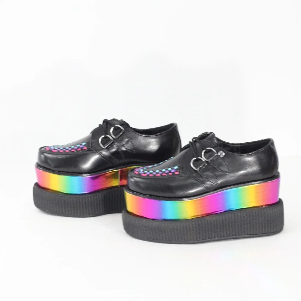 TUK Rainbow Creepers Platform Shoes New Women sz 6 Colorful Oxford
